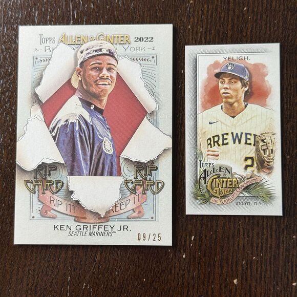 2022 Topps Allen & Ginter Ken Griffey Jr Rip Card /25 Ripped  w Yelich SSP 360 - Picture 2 of 6